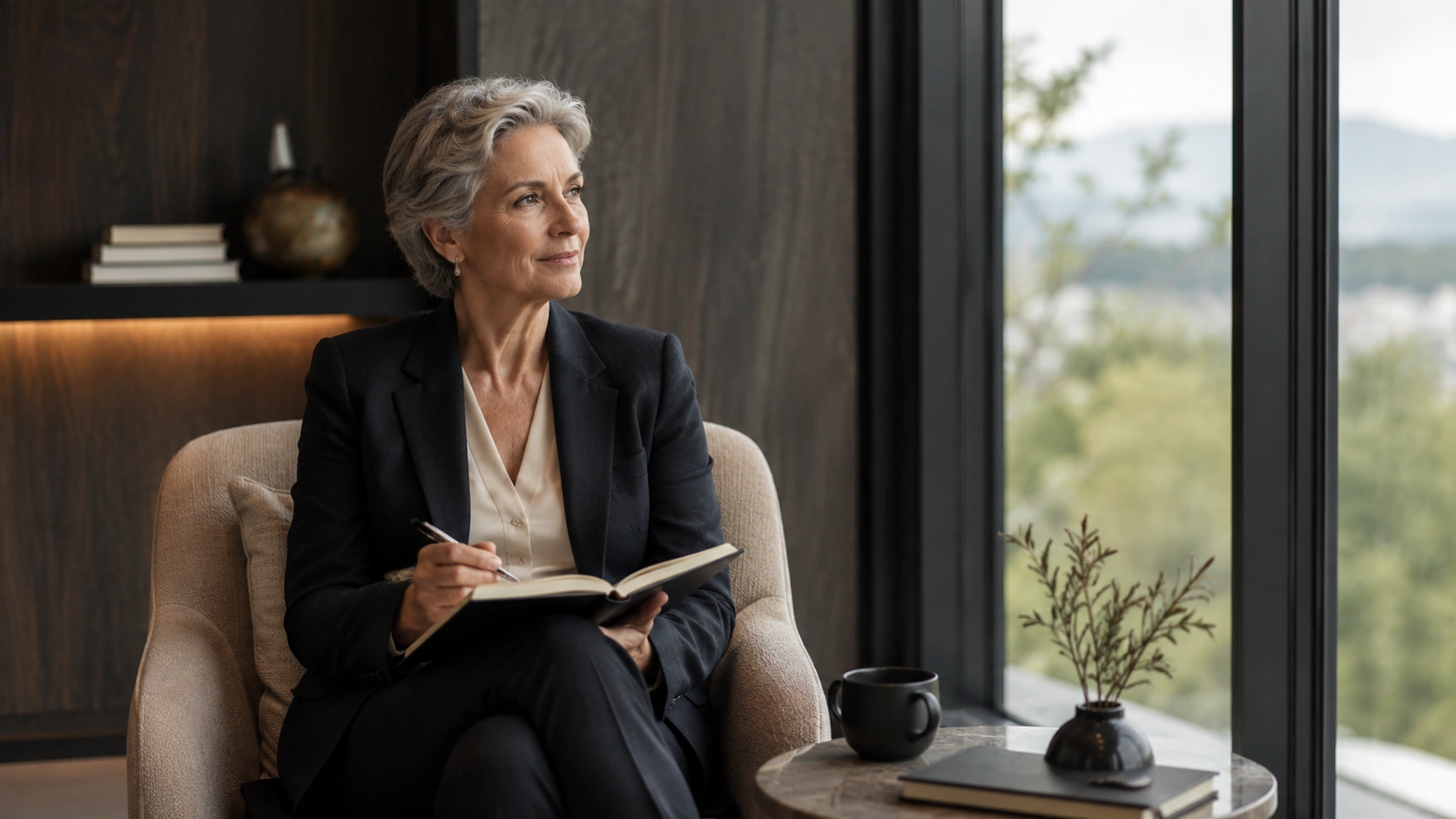Quiet executive coaching room for reflective leadership work